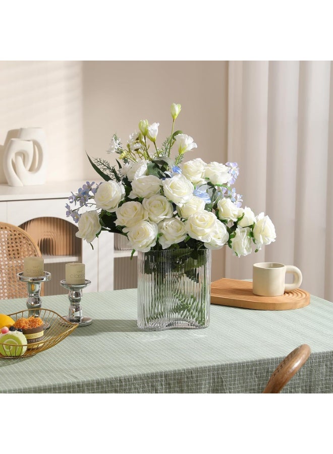 DUNISO 12PCS Artificial Silk Flowers, Bridal Wedding Bouquet, Realistic Roses Bouquet Long Stem for Home, Wedding Decoration, Party (White) - Image 4